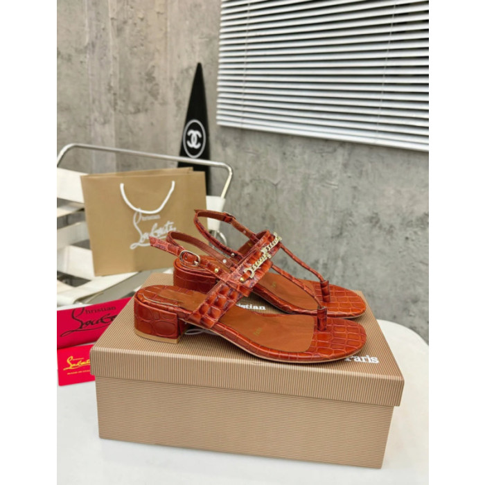 Christian Louboutin Rust Croc‑Embossed 45mm Block Heel Thong Sandals