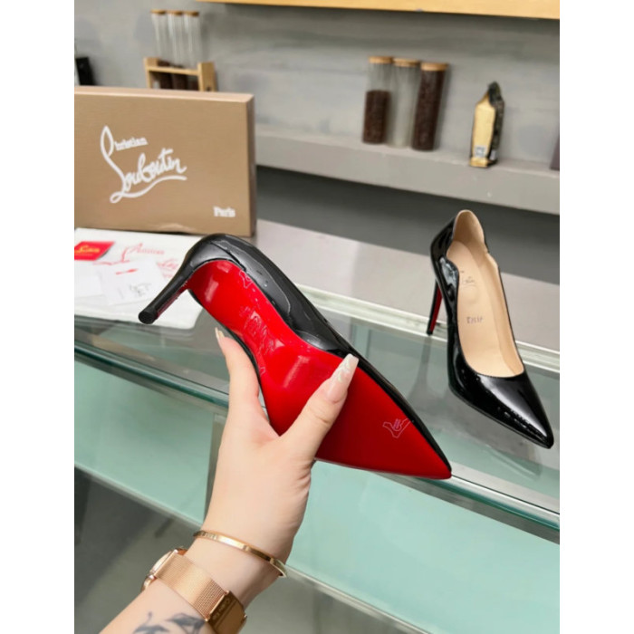 Christian Louboutin Black Patent Leather Scalloped Pointed‑Toe 120mm High Heel Pumps