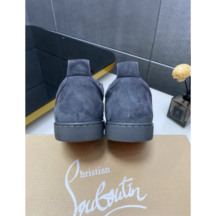 Christian Louboutin Dark Grey Suede Spiked Low‑Top Sneakers