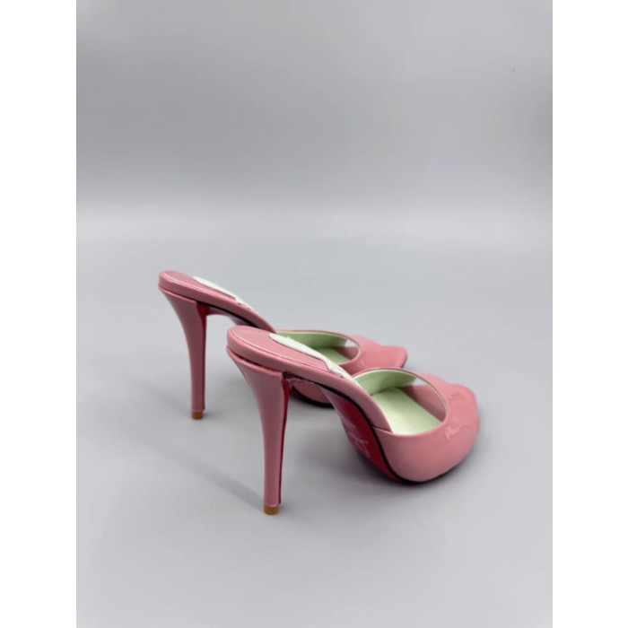 Christian Louboutin Pink Patent Leather 100mm Peep‑Toe Stiletto Heel Mules