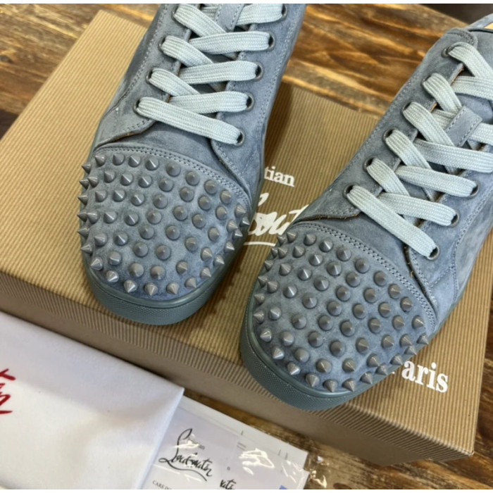 Christian Louboutin Dusty Blue Suede Spiked Low‑Top Men’s Sneakers