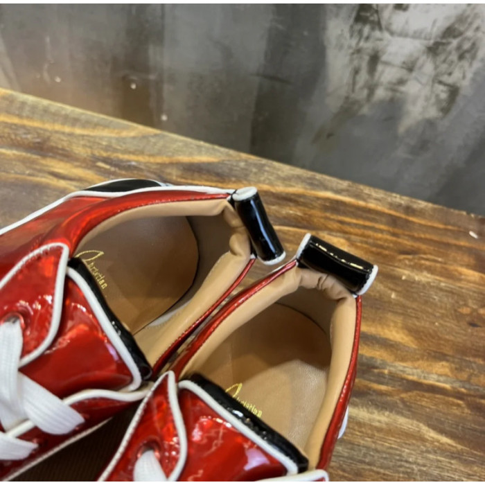 Christian Louboutin Red Patent Spiked Low‑Top Sneakers