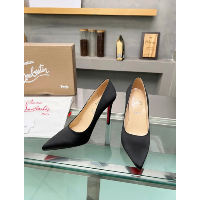 Christian Louboutin Black Satin Pointed‑Toe 120mm High Heel Pumps