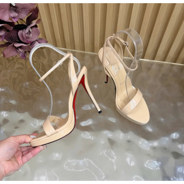 Christian Louboutin Nude Patent Leather Double‑Strap Platform High‑Heel Sandals 120mm heel