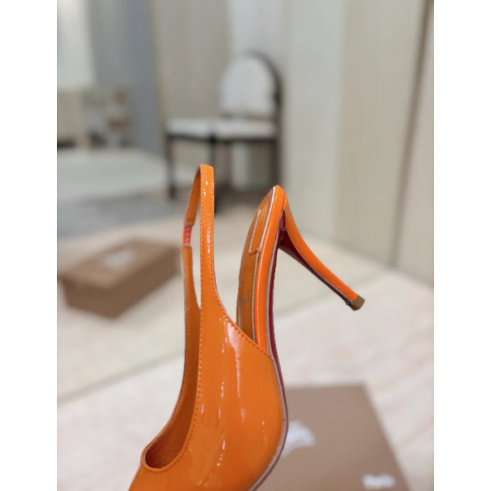 Christian Louboutin Orange Patent Leather 100mm Stiletto Heel Slingback Pumps