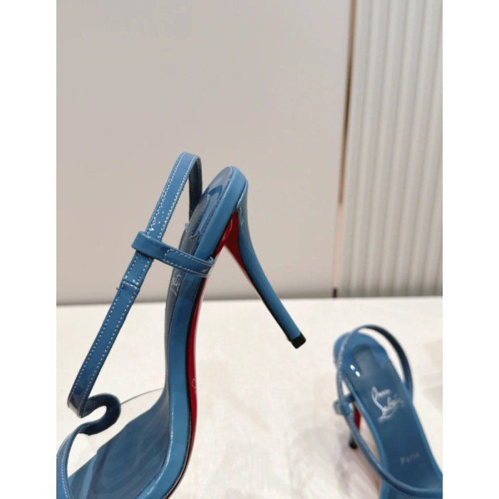 Christian Louboutin Blue Patent Leather 100mm Stiletto Heel Slingback Sandals