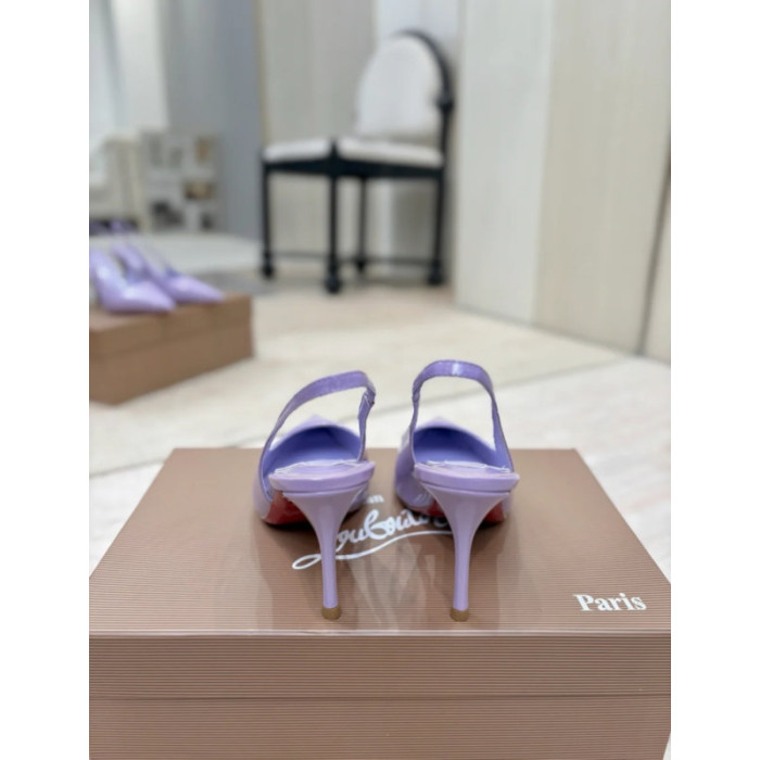 Christian Louboutin Lavender Patent Leather 85mm Pointed‑Toe Slingback Stiletto Heel Pumps