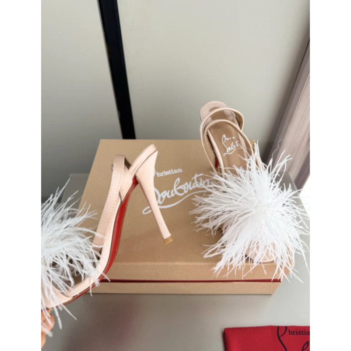 Christian Louboutin Nude Feather 100mm Slingback Stiletto Sandals