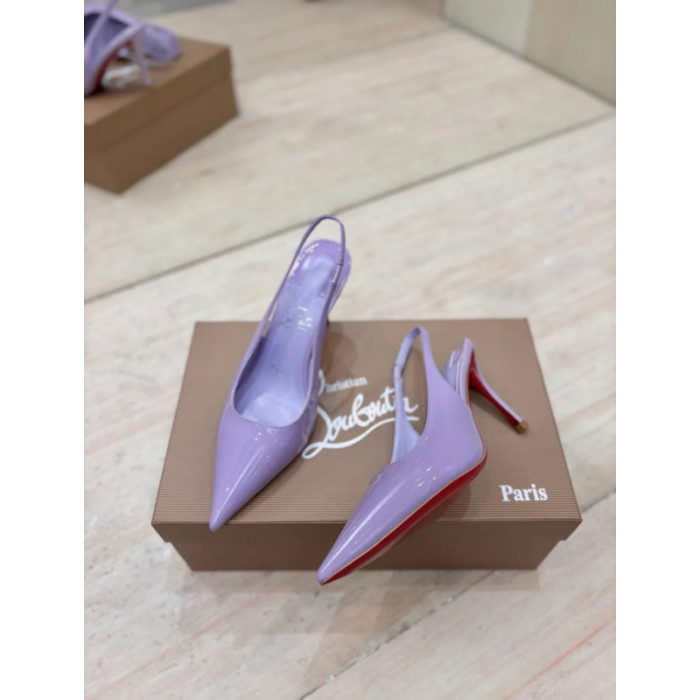 Christian Louboutin Lavender Patent Leather 85mm Pointed‑Toe Slingback Stiletto Heel Pumps