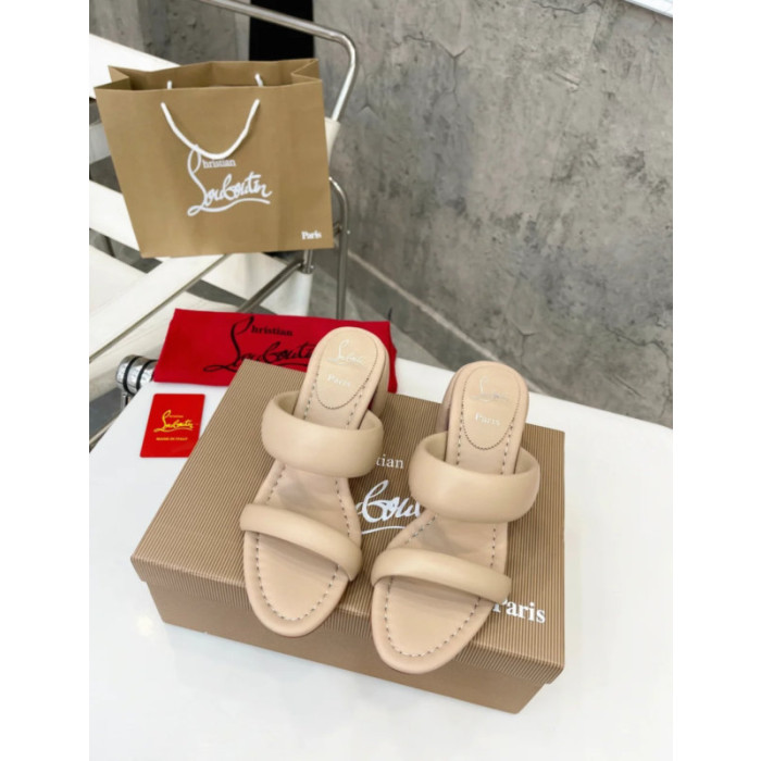 Christian Louboutin Beige Leather 55mm heel Slide Sandals