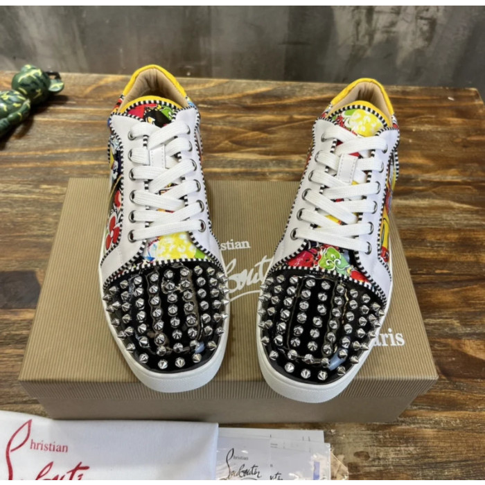 Christian Louboutin Multicolor Graffiti Print Spiked Low‑Top Sneakers