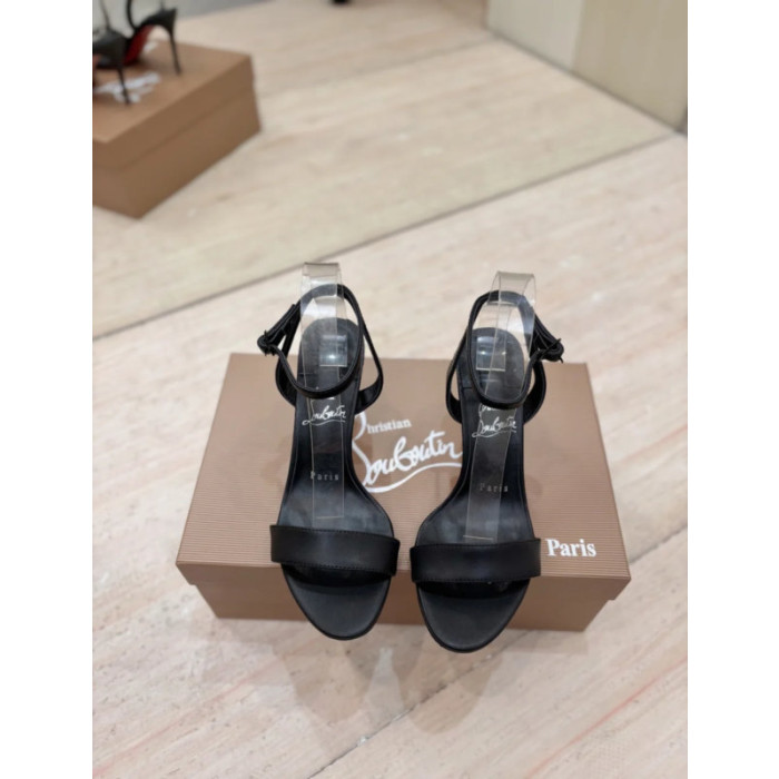Christian Louboutin Black Satin 100mm Stiletto Heel Ankle‑Strap Open‑Toe Sandals