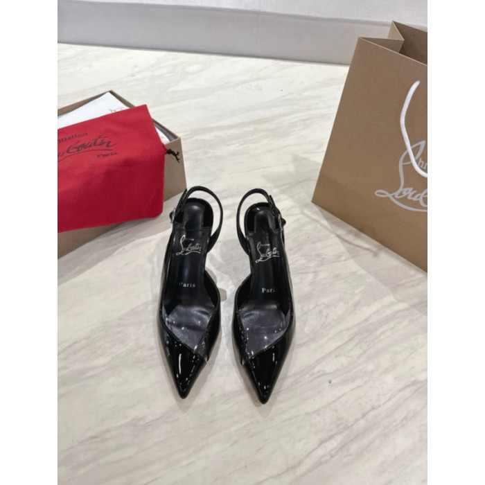 Christian Louboutin Black Patent 100mm Heel Slingback Pointed‑Toe Pumps