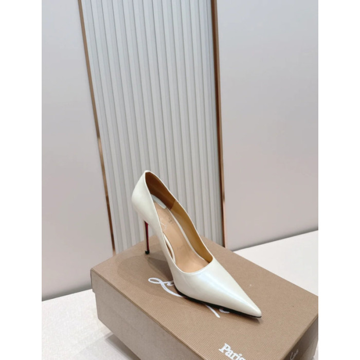 Christian Louboutin White Patent 100mm Stiletto Heel Pointed‑Toe Pumps