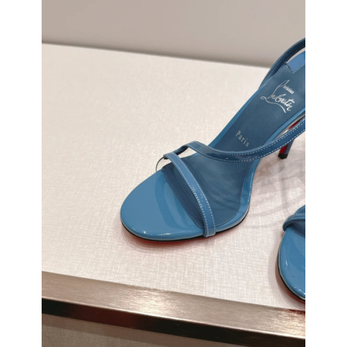 Christian Louboutin Blue Patent Leather 100mm Stiletto Heel Slingback Sandals