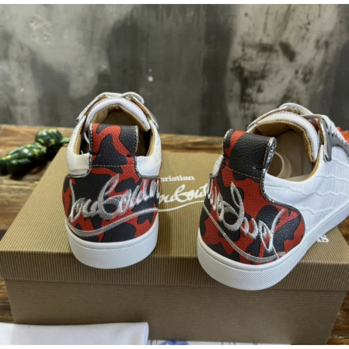 Christian Louboutin Multi‑Material Spike‑Toe Low‑Top Leather Sneakers