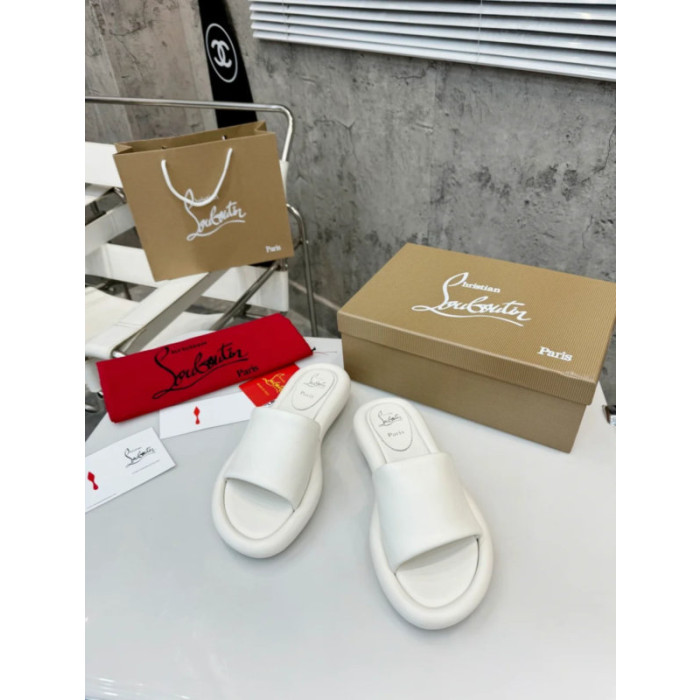 Christian Louboutin White Leather Flat Slide Sandal