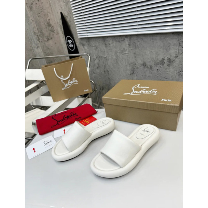 Christian Louboutin White Leather Flat Slide Sandal