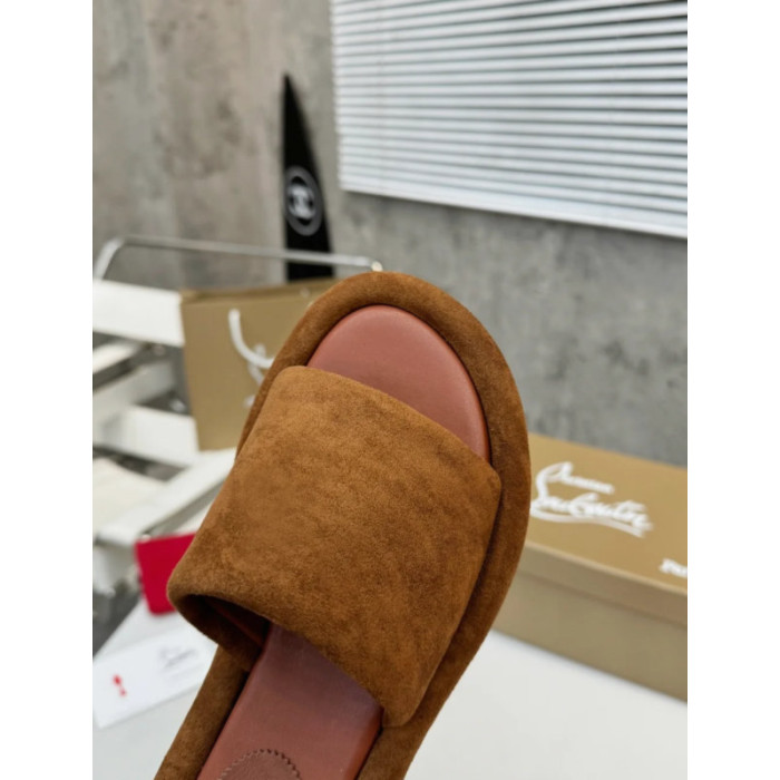 Christian Louboutin Brown Suede Flat Slide Sandal