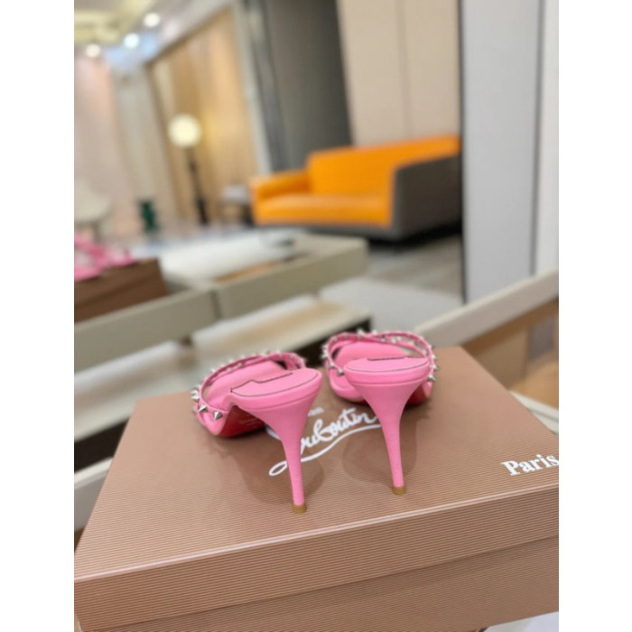 Christian Louboutin Bubblegum Pink Leather 100mm heel Spiked Mule Sandals