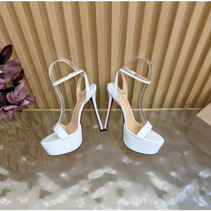Christian Louboutin White Patent 150mm Platform Ankle‑Strap High‑Heel Sandals