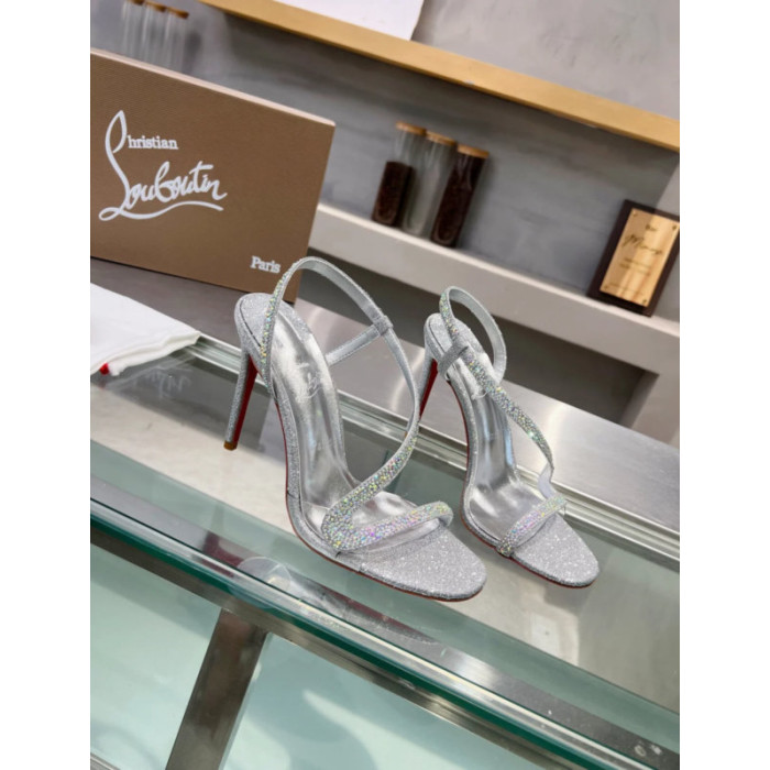 Christian Louboutin Silver Glitter Crystal‑Embellished 100mm heel Sandal