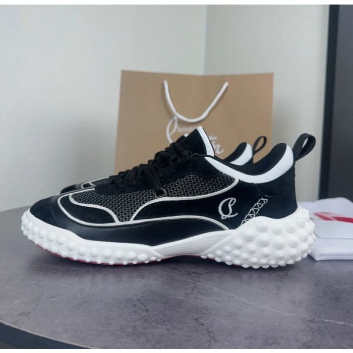 Christian Louboutin Black‑White Bubble‑Sole Lace‑Up Chunky Sneakers