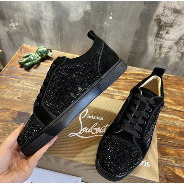 Christian Louboutin Black Suede Crystal‑Embellished Low‑Top Men’s Sneakers