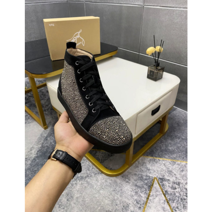 Christian Louboutin Gunmetal Strass Rhinestone High‑Top Sneakers
