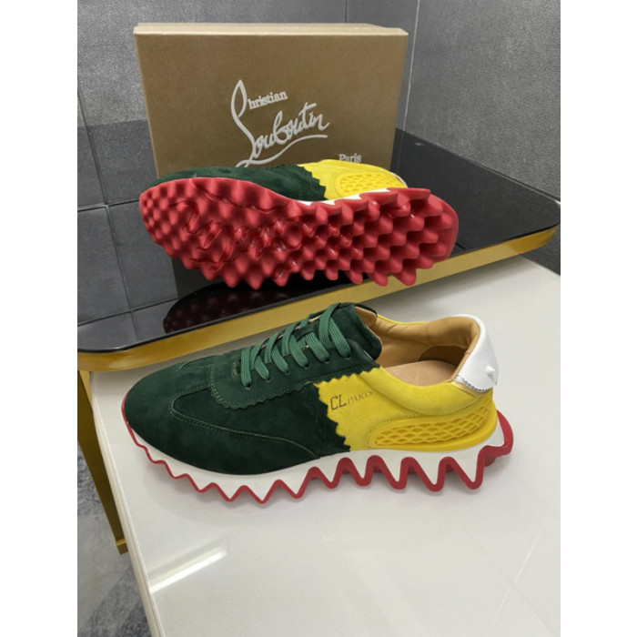Christian Louboutin Two‑Tone Suede Shark Tooth Sole Low‑Top Sneakers