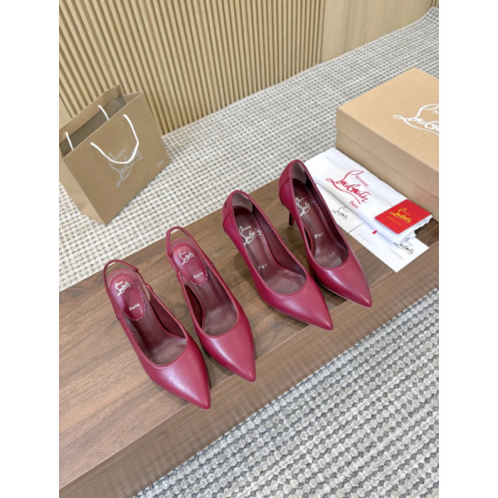 Christian Louboutin Burgundy Leather 85mm Pointed Toe Slingback Pumps