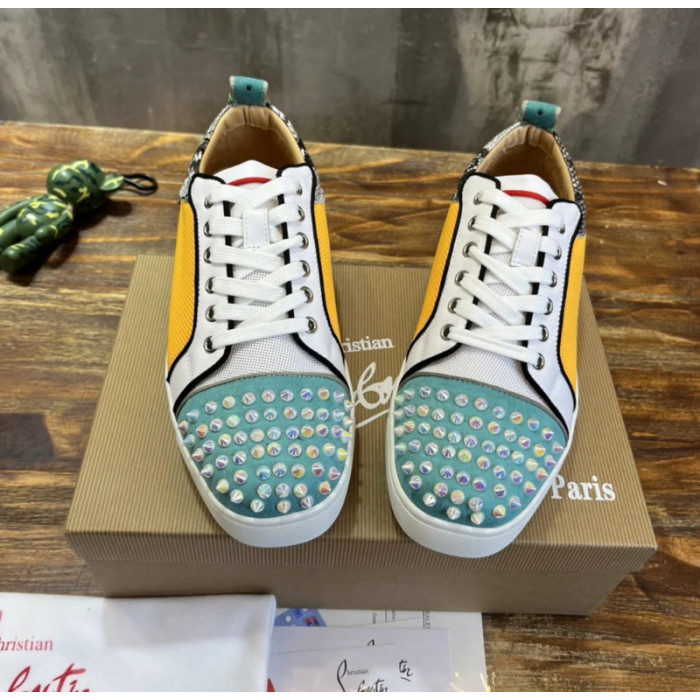 Christian Louboutin Color‑Block Spiked Rhinestone Low‑Top Sneakers