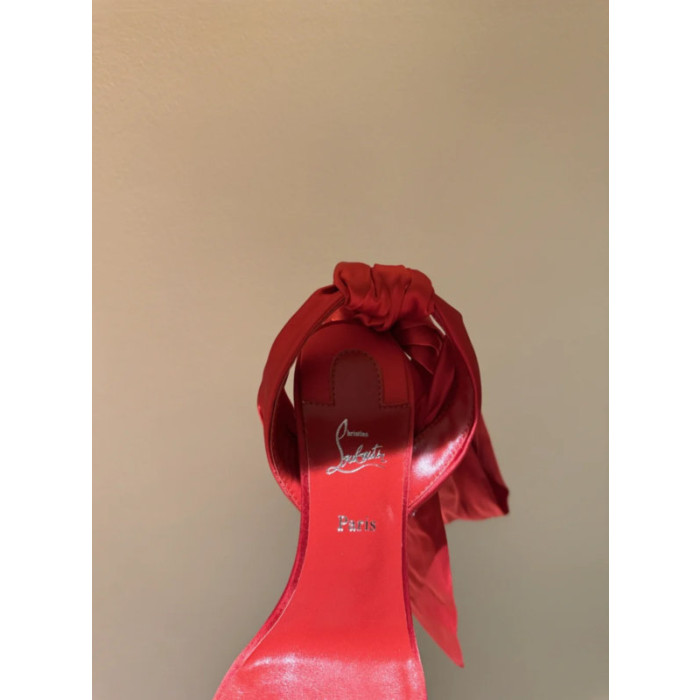 Christian Louboutin Red Satin 120mm Heel Tie‑Ankle Stiletto Sandals