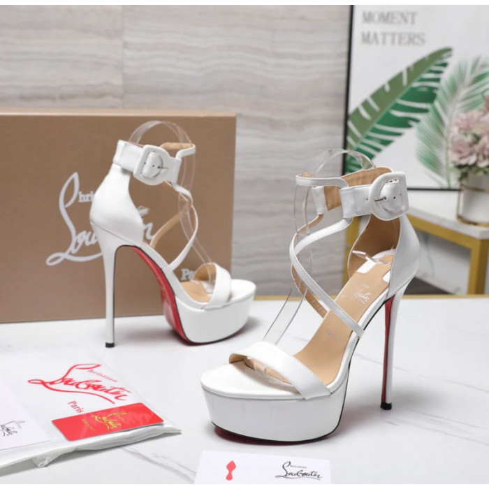 Christian Louboutin White Patent 150mm Platform Ankle‑Strap Heel Sandals