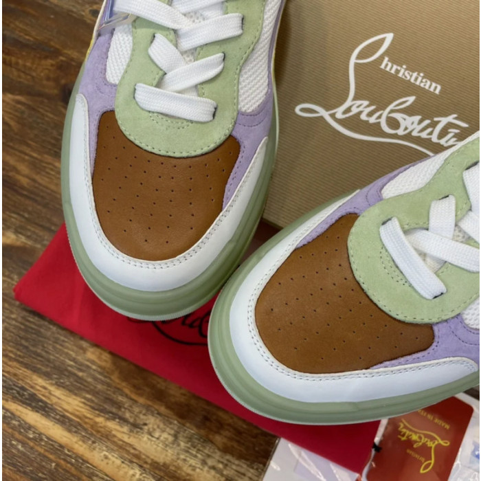 Christian Louboutin Color‑Block Suede Mesh Spiked Chunky Low‑Top Sneakers