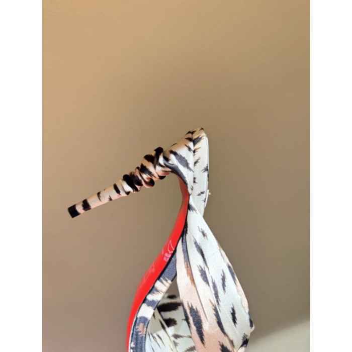 Christian Louboutin Ikat‑Print Satin 100mm heel Crisscross Mule High‑Heel Sandals