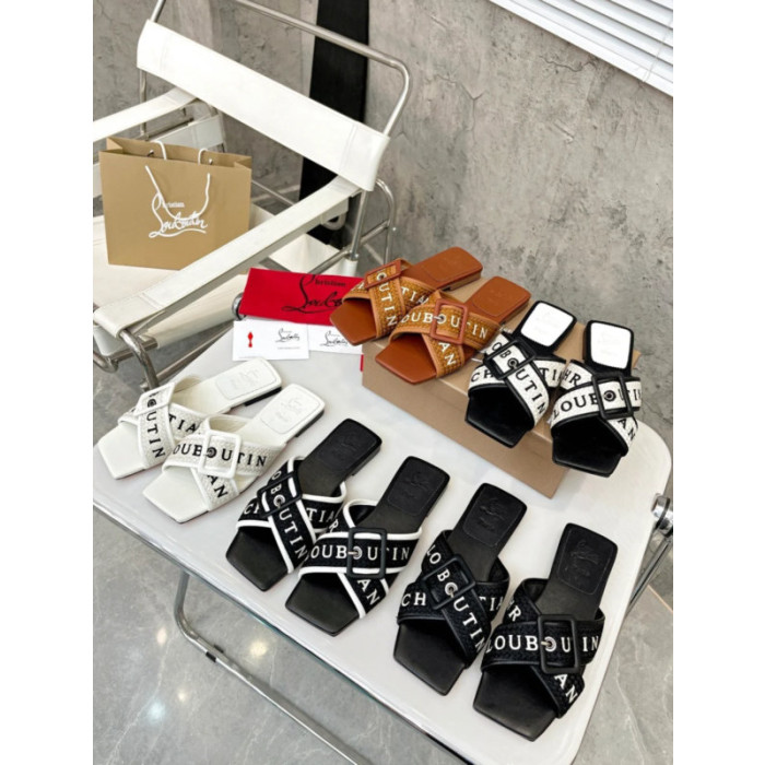 Christian Louboutin Crossover Strap Woven Flat Slide Sandals