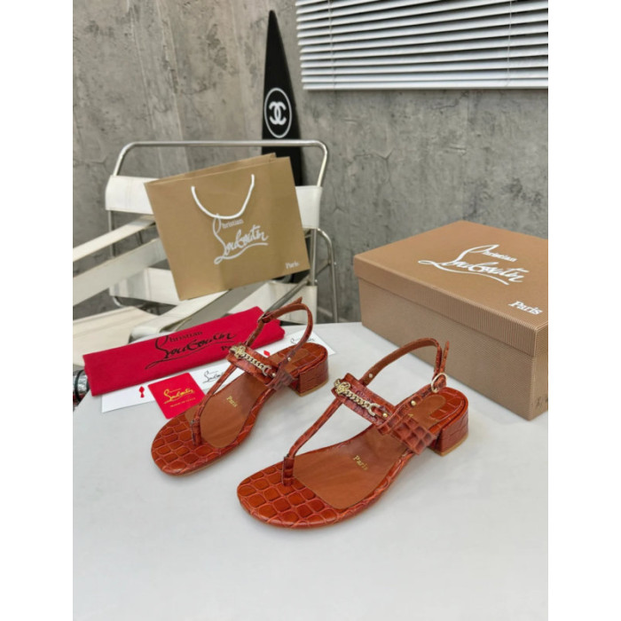 Christian Louboutin Rust Croc‑Embossed 45mm Block Heel Thong Sandals