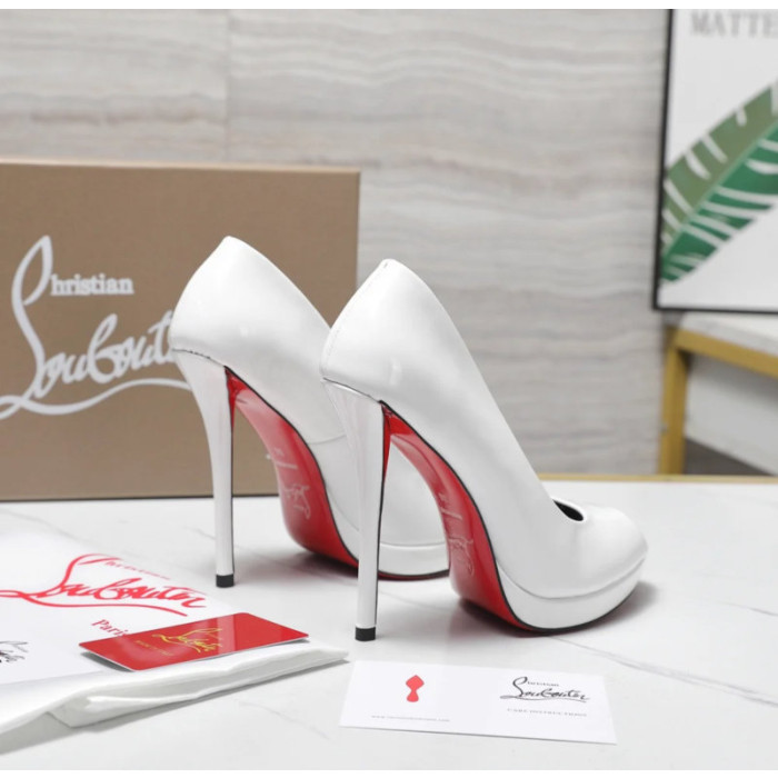 Christian Louboutin Lady Z 120 White Patent Peep‑Toe Platform Stiletto Heel Pumps