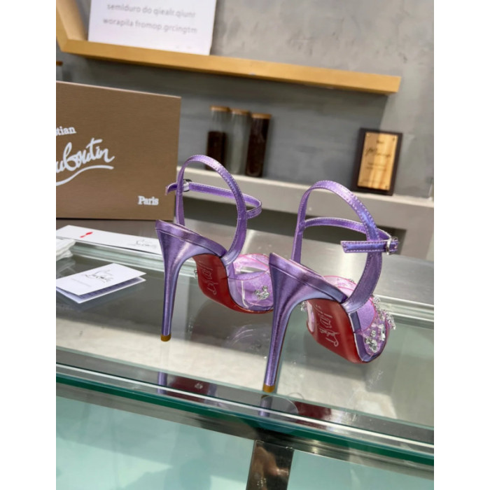 Christian Louboutin Purple Metallic Crystal Embellished Slingback Sandal 100mm heel