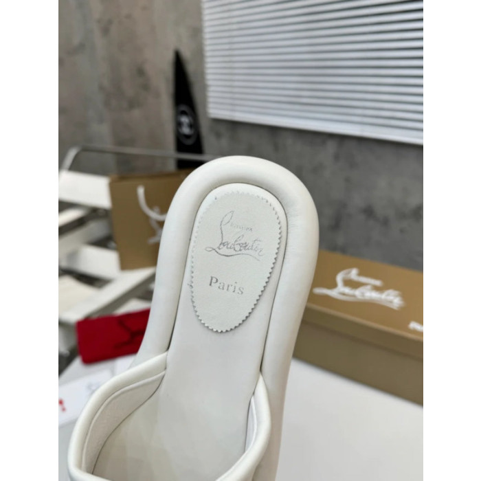 Christian Louboutin White Leather Flat Slide Sandal