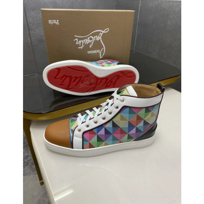 Christian Louboutin Multicolor Geometric Print High‑Top Sneakers