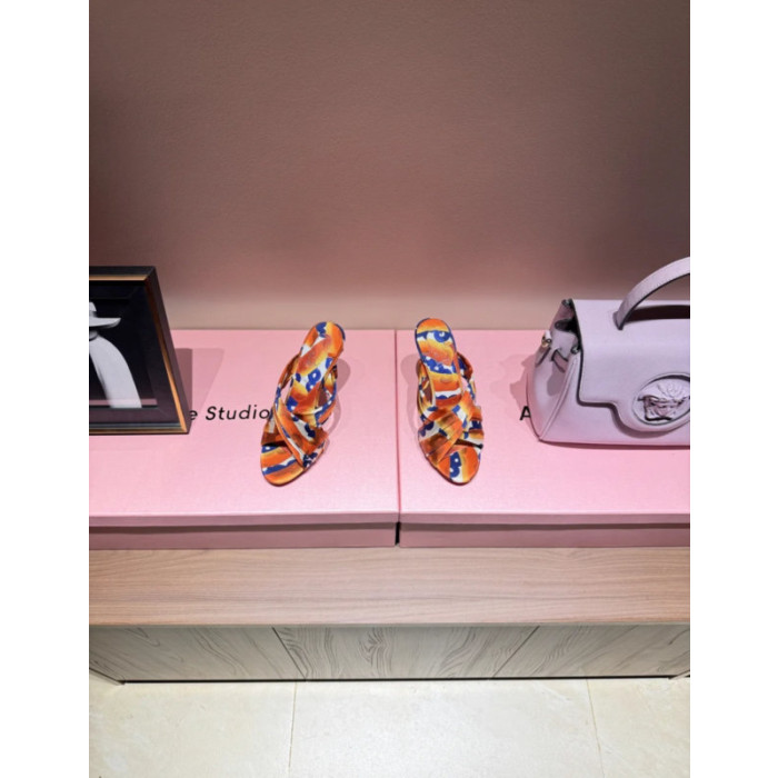Christian Louboutin Abstract‑Print Satin 100mm heel Crisscross Mule High‑Heel Sandals