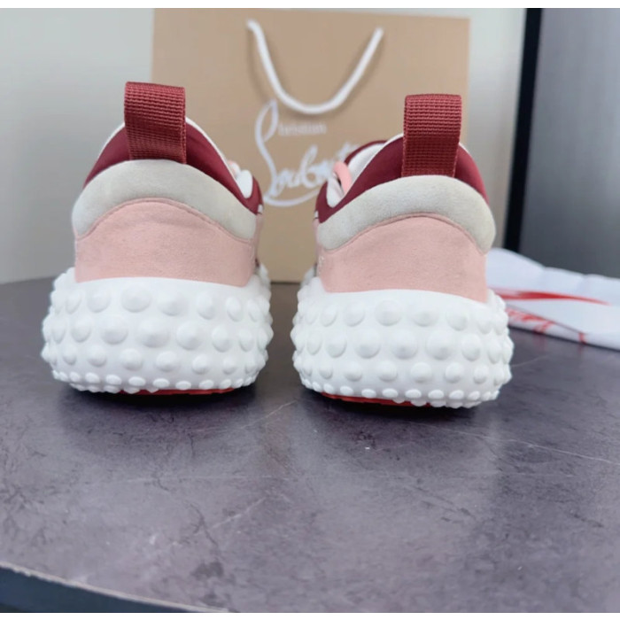 Christian Louboutin Pink‑Burgundy Chunky Bubble‑Sole Lace‑Up Sneakers