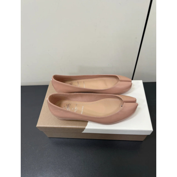 Christian Louboutin Nude Patent Leather Tabi Split‑Toe Flat Shoes