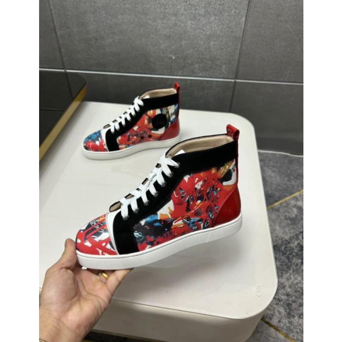 Christian Louboutin Red Graffiti Print High‑Top Sneakers