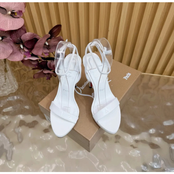 Christian Louboutin White Patent Leather Ankle‑Strap Platform High‑Heel Sandals 120mm heel