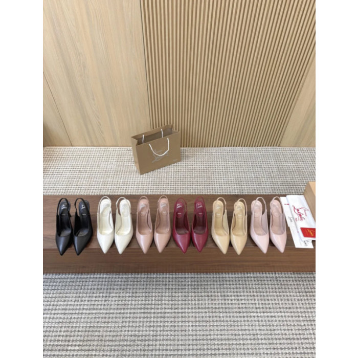 Christian Louboutin Nude Leather 85mm Pointed Toe Slingback Pumps