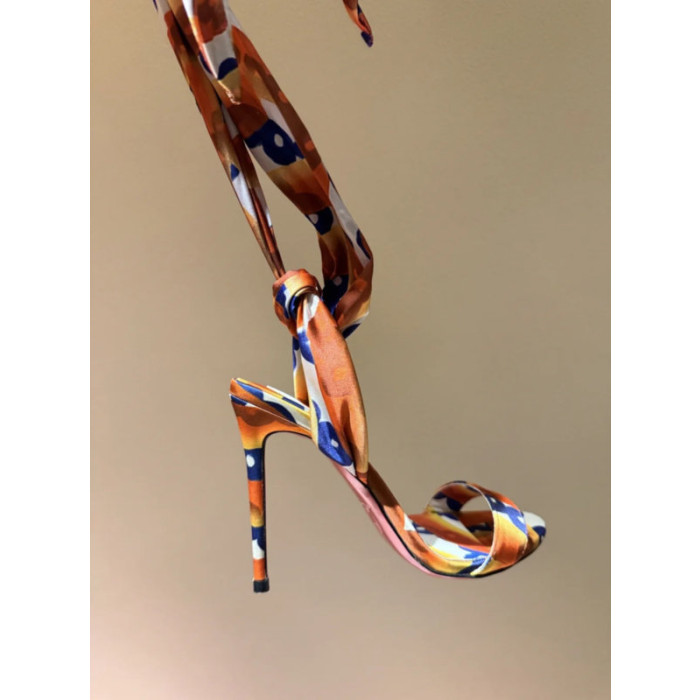 Christian Louboutin Abstract‑Print Satin 100mm Stiletto Heel Wrap‑Tie Sandals