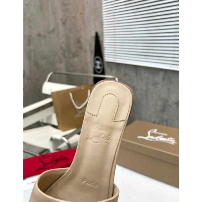 Christian Louboutin Beige Leather 55mm heel Block Heel Slide Sandal